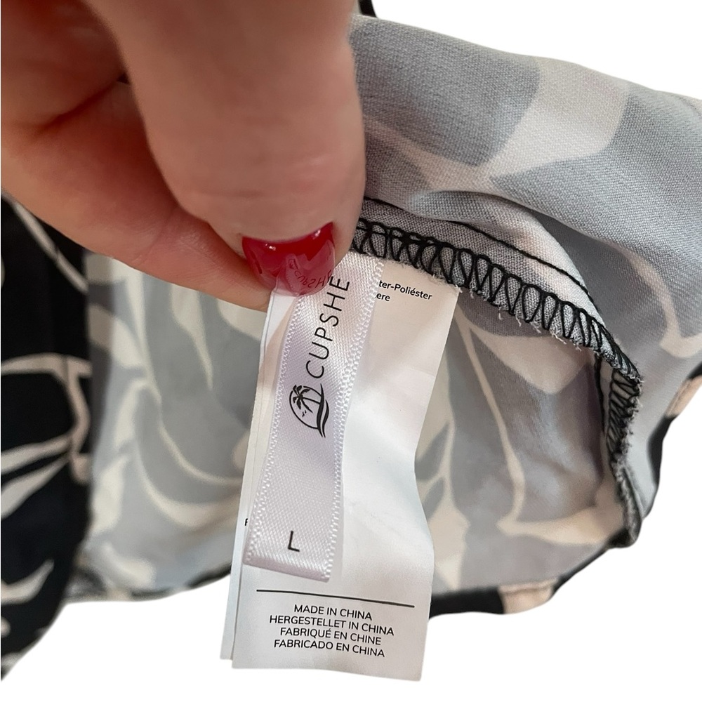 Cupshe Black White Leaf Print Swim Midi Sarong Coverup Tie Waist L NWOT - Picture 7 of 11